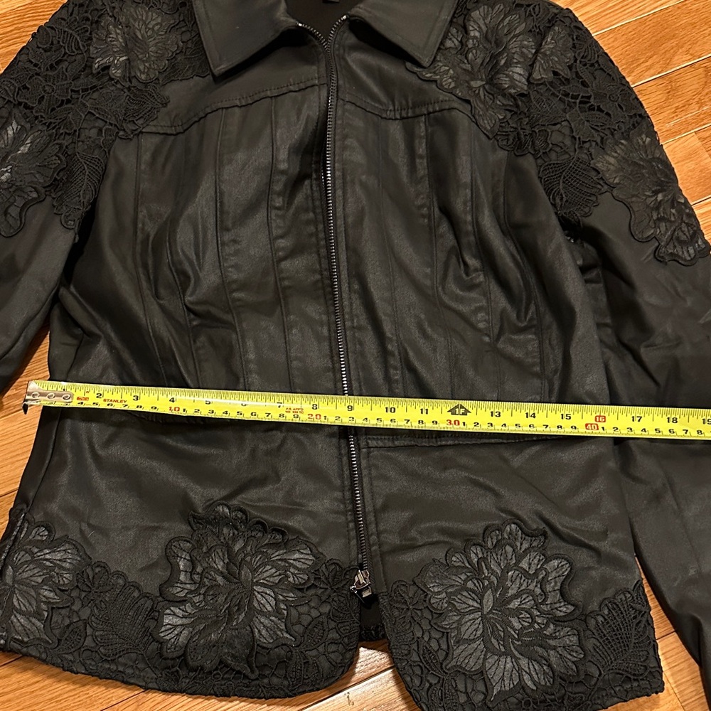 WHBM Faux Leather Lace Accent Zip-Front Women's Jacket - Picture 8 of 10